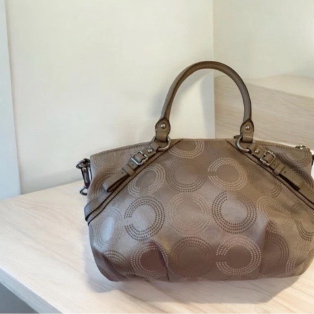 COACH Signature Satin Finish Taupe Handbag - Picture 1 of 7
